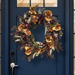 Elegant Holiday Orchid Wreath with Burgundy Poppies